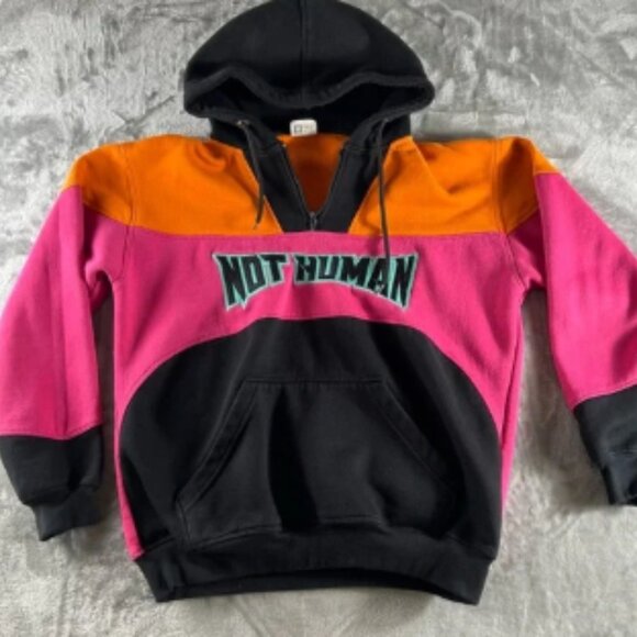 NOT HUMAN Hoodie Quarter Zip Unisex L Embordered Johnny James MMA Color Block - Picture 1 of 7